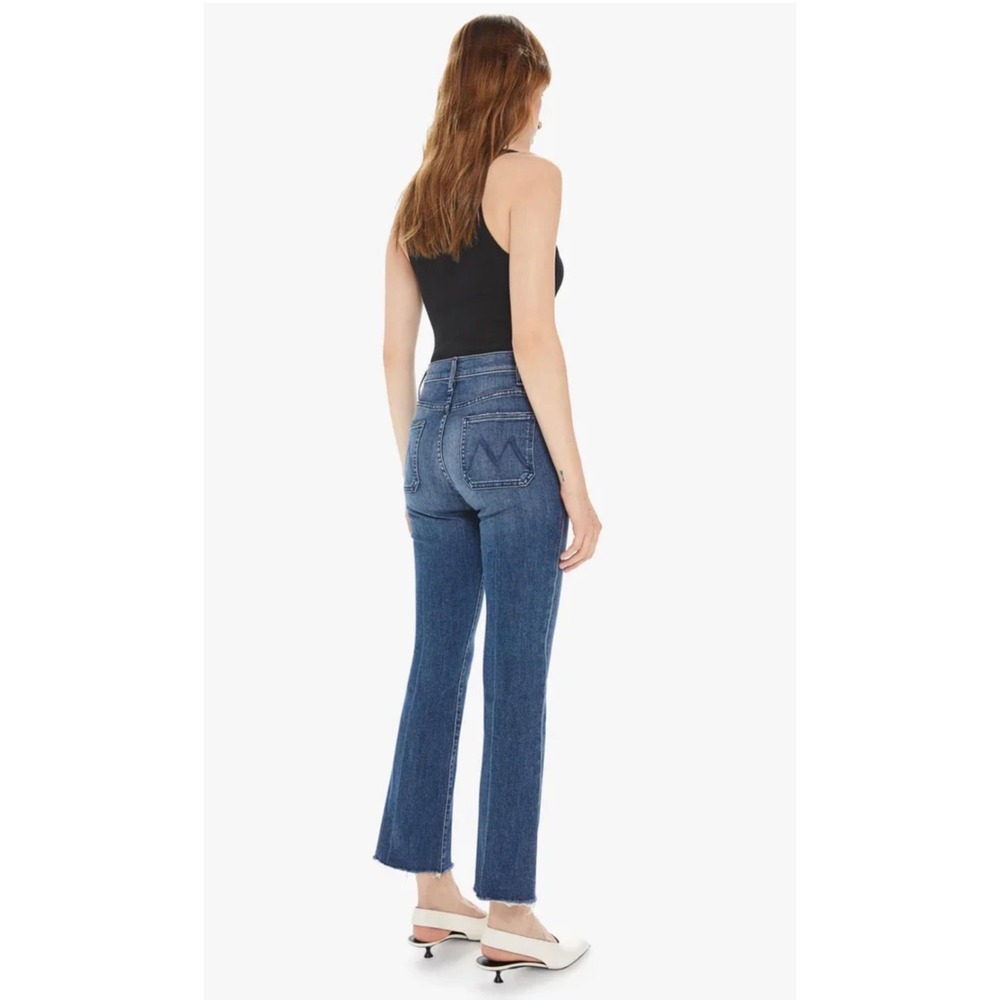 MOTHER The Hustler Size 26 Ankle Fray Jeans Blue Patch Pocket Flare Raw Hem - Picture 2 of 15